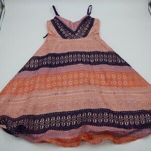 Maeve Lace Tiered Midi Dress Women 00P Pink Orange Purple Boho V-Neck Lined